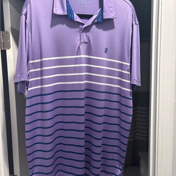 IZOD Men's Purple Striped Polo Shirt - Picture 1 of 3